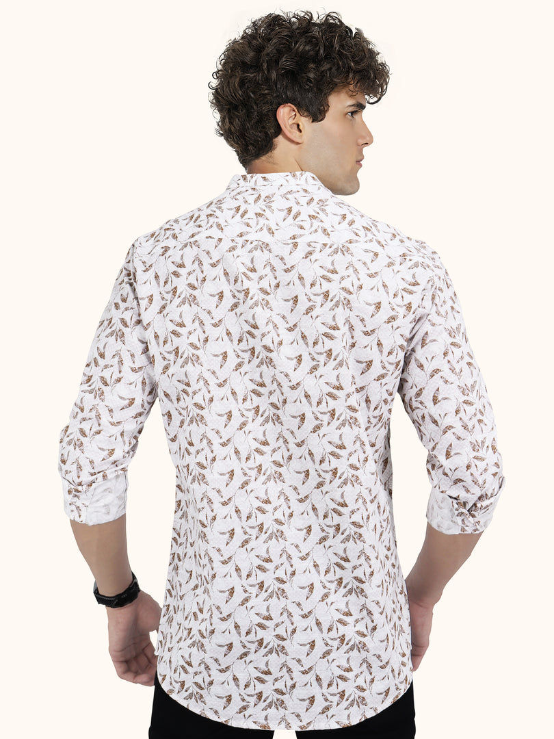 Men Smart Fit Floral Print Brown Full Sleeve Shirt