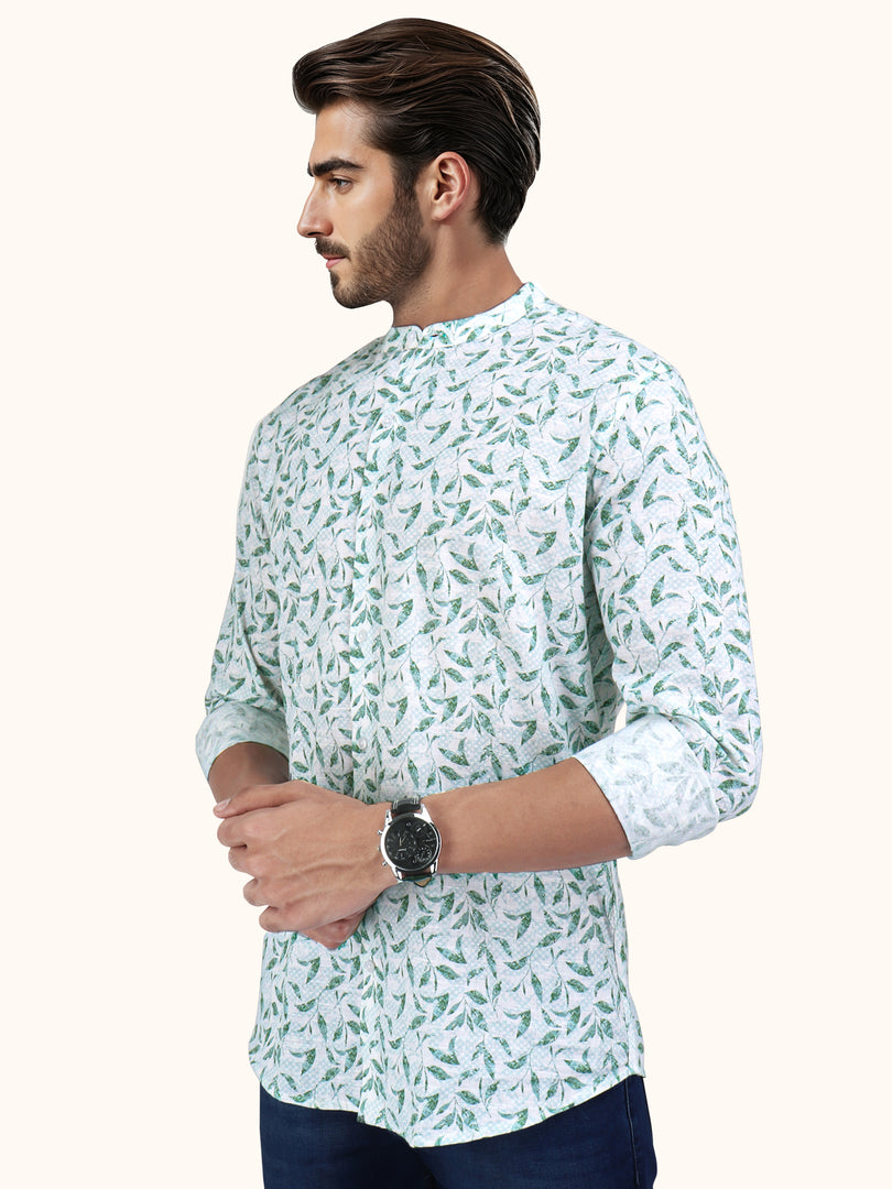 Men Smart Fit Floral Print Green Full Sleeve Shirt