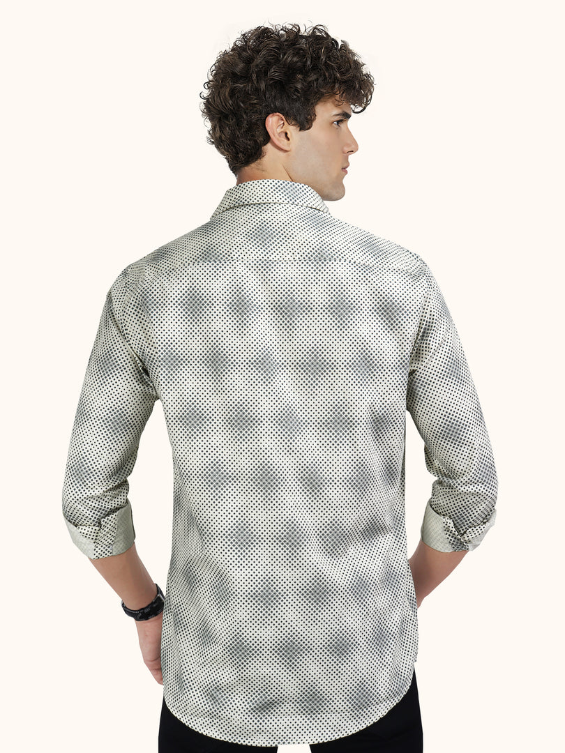 Men Smart Fit Abstract Print Cream Full Sleeve Shirt