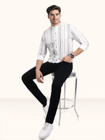 Load image into Gallery viewer, Men Smart Fit Stripped White Full Sleeve Shirt
