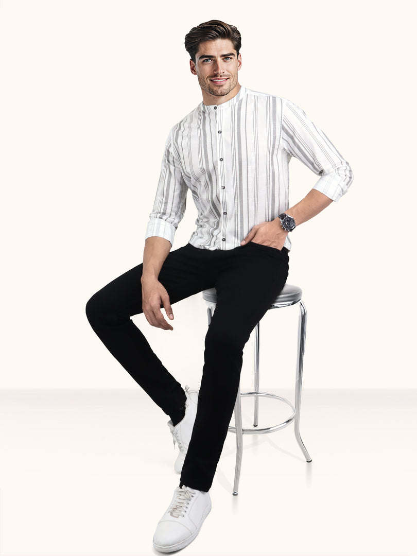Men Smart Fit Stripped White Full Sleeve Shirt