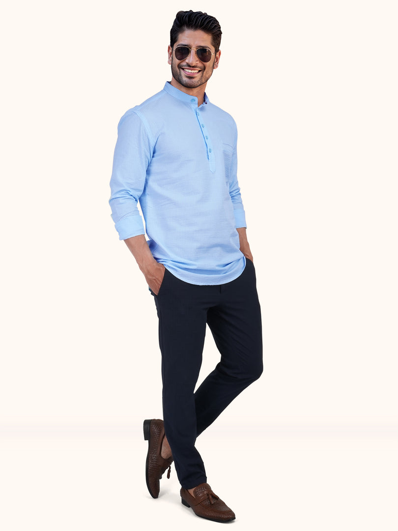 MENS POPCORN SKY PLAIN SLIM FIT SHORT KURTA