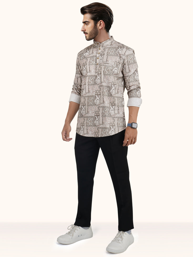 MENS COTTON MULTI COLOR PRINTED SLIM FIT SHORT KURTA
