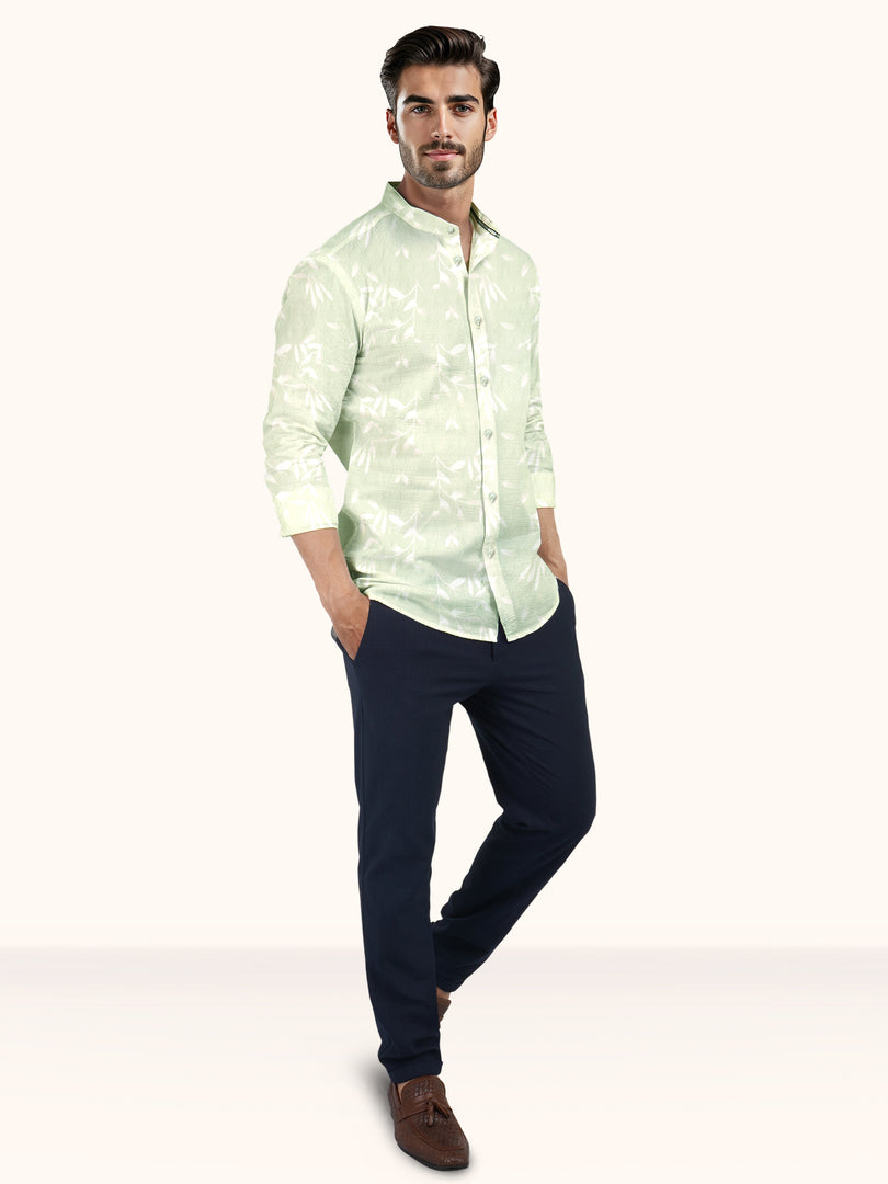 Men Smart Fit Floral Print Green Full Sleeve Shirt