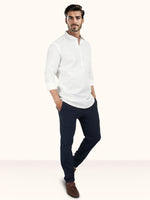 Load image into Gallery viewer, MENS POPCORN WHITE PLAIN SLIM FIT SHORT KURTA
