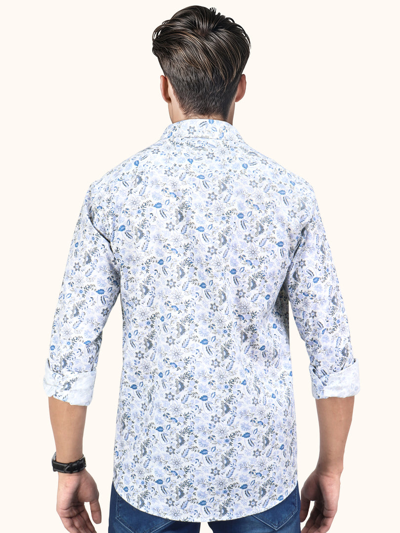 Men Smart Fit Floral Print Blue Full Sleeve Shirt