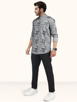 Load image into Gallery viewer, MENS COTTON GREY PRINTED SLIM FIT SHORT KURTA
