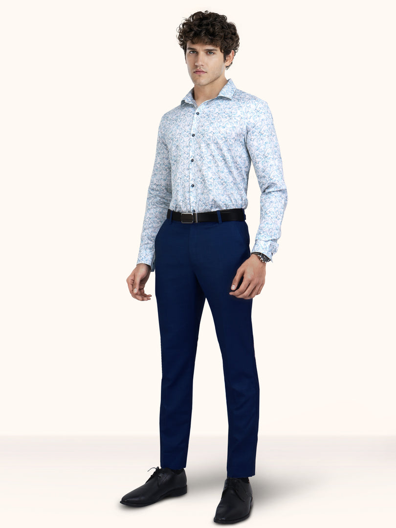 Men Smart Fit Floral Print Blue Full Sleeves Shirt