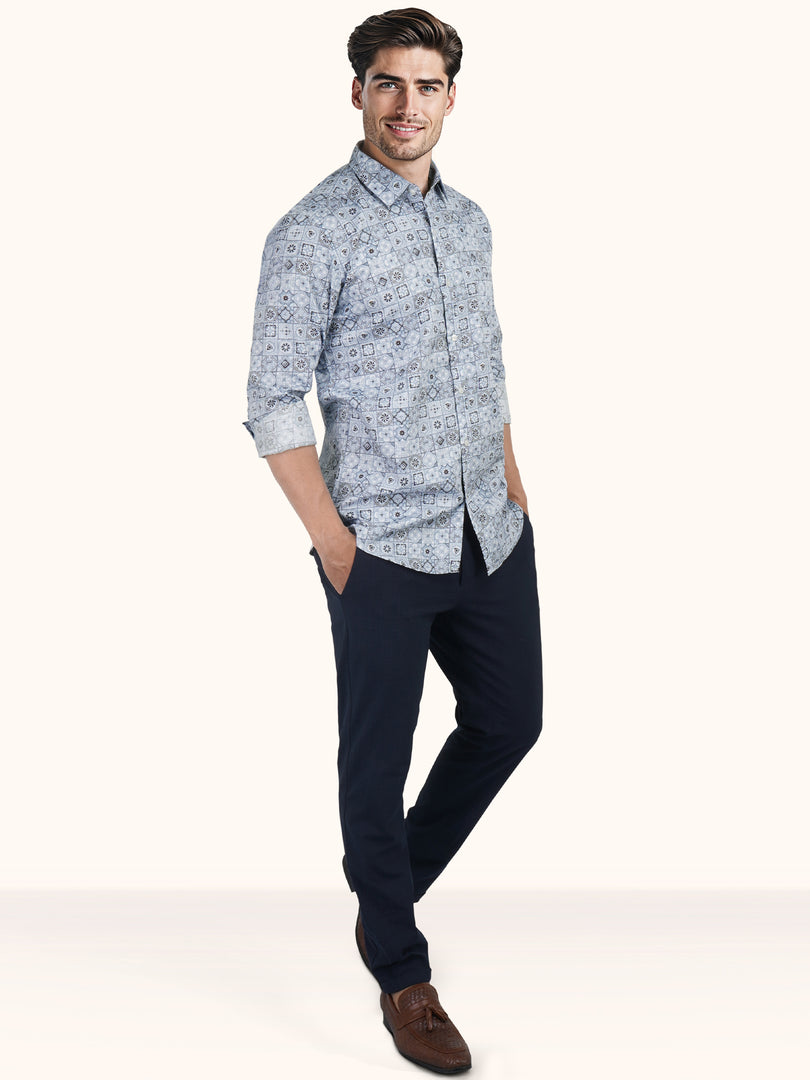 MENS COTTON SKY PRINTED SLIM FIT FULL SLEEVE CASUAL SHIRT