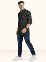 Load image into Gallery viewer, Men Smart Fit Floral Print Black Full Sleeve Kurta
