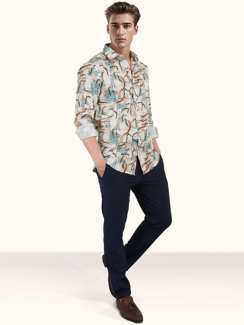 MENS CRACKER MULTI COLOR PRINTED SLIM FIT FULL SLEEVE CASUAL SHIRT
