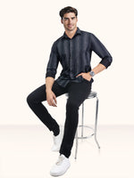 Load image into Gallery viewer, Men Smart Fit Stripped Black Full Sleeve Shirt
