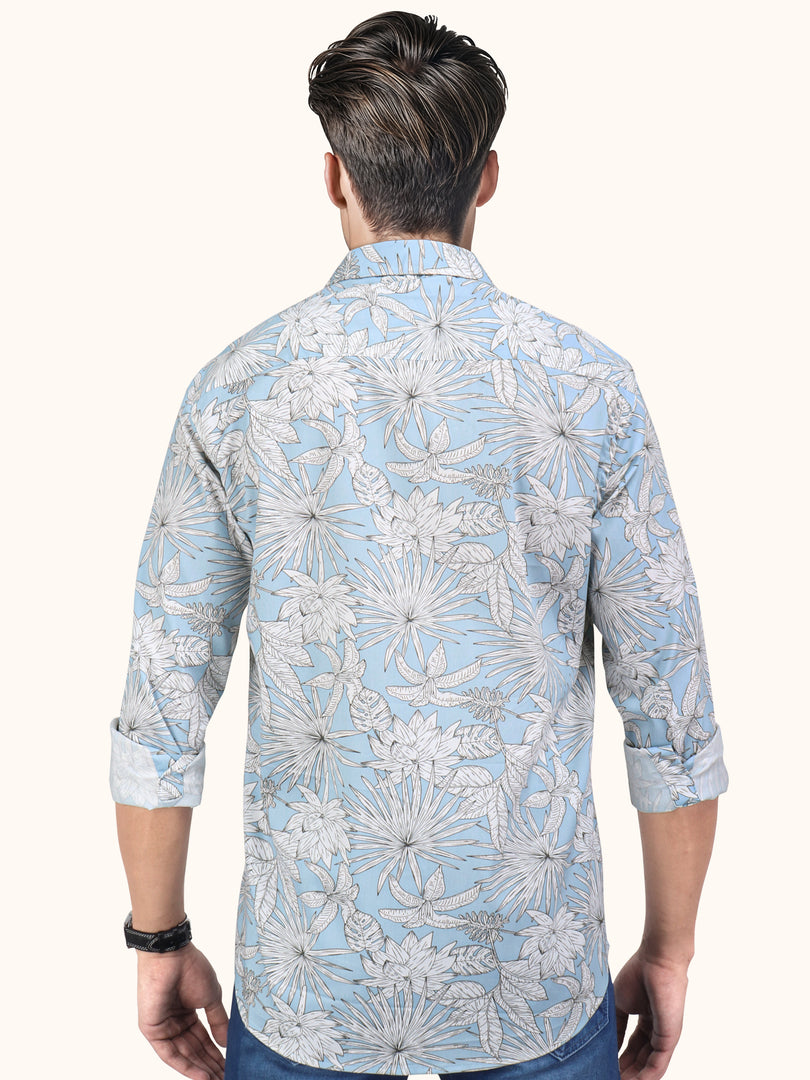 Men Smart Fit Floral Print Blue Full Sleeve Shirt