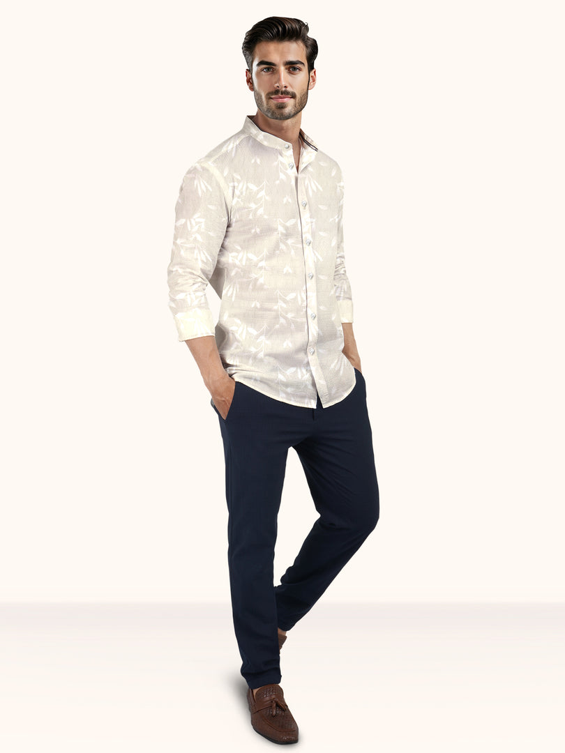 Men Smart Fit Floral Print Cream Full Sleeve Shirt