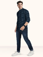Load image into Gallery viewer, Men Smart Fit Floral Print Blue Full Sleeve Kurta
