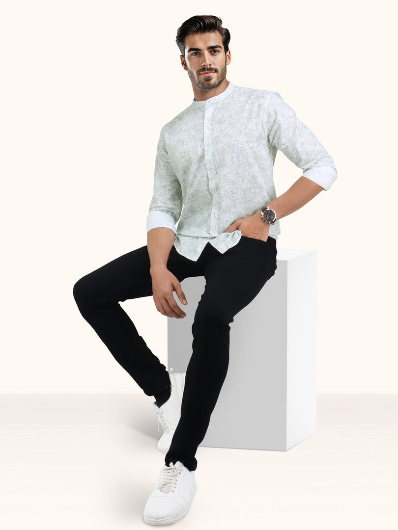 Men Smart Fit Floral Print White Full Sleeve Shirt