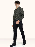 Load image into Gallery viewer, Men Smart Fit Floral Print Olive Full Sleeves Shirt
