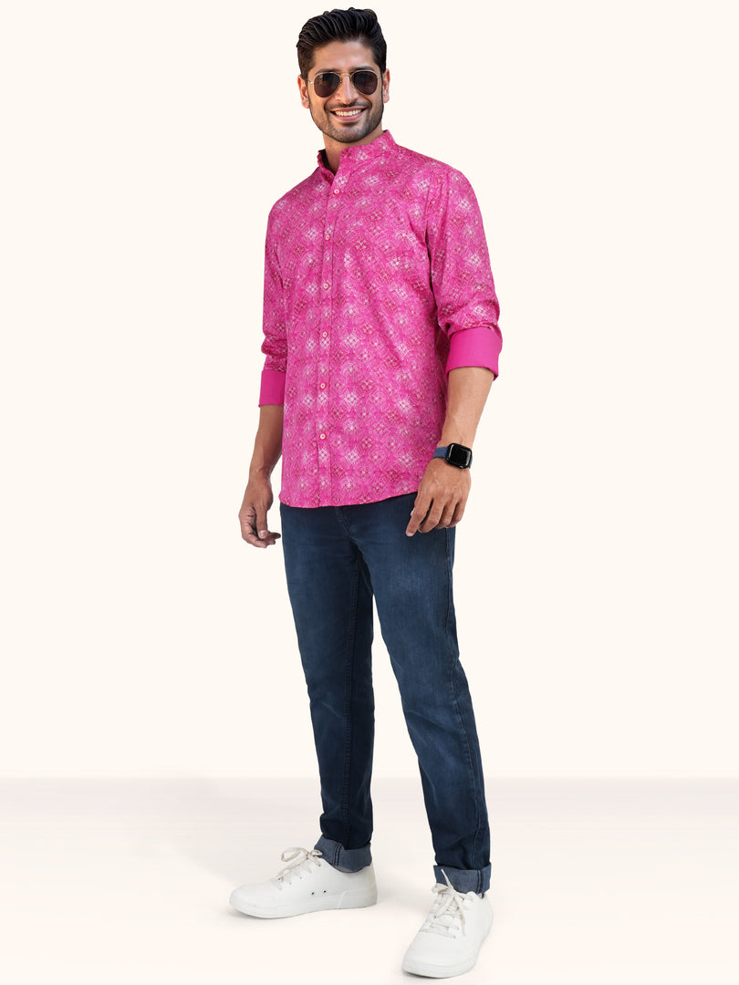 MENS COTTON PINK PRINTED SLIM FIT FULL SLEEVE CASUAL SHIRT