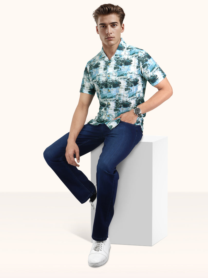 Men Smart Fit Abstract Print Multicoloured Half Sleeve Shirt