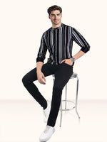Load image into Gallery viewer, Men Smart Fit Stripped Black Full Sleeve Shirt
