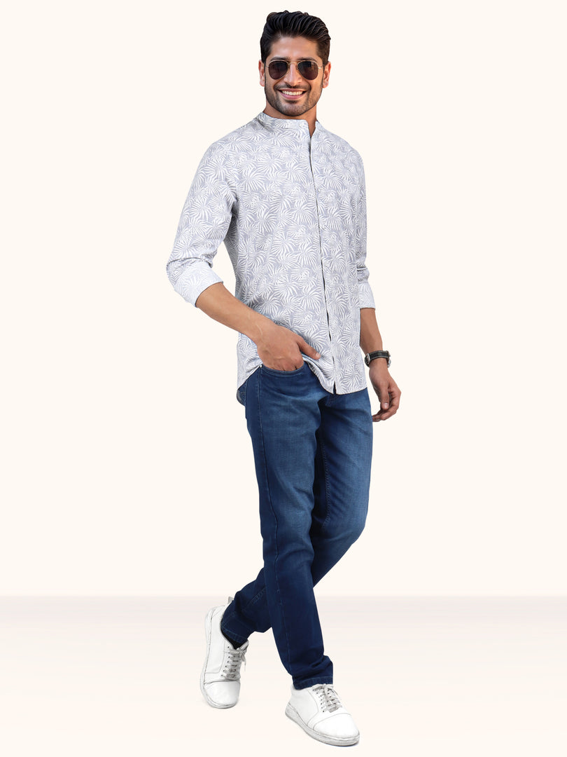 Men Smart Fit Floral Print Grey Full Sleeve Shirt