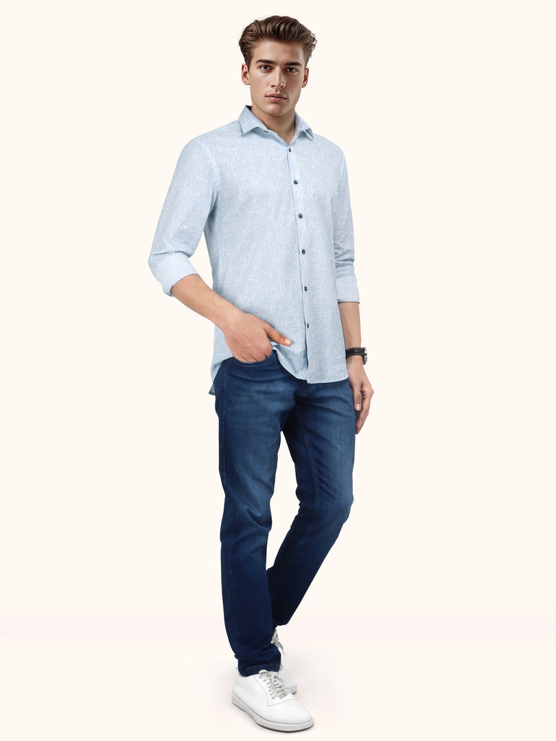 Men Smart Fit Floral Print Blue Full Sleeve Shirt