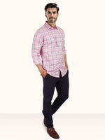 Load image into Gallery viewer, MENS COTTON PINK CHECKERED SLIM FIT FULL SLEEVE CASUAL SHIRT
