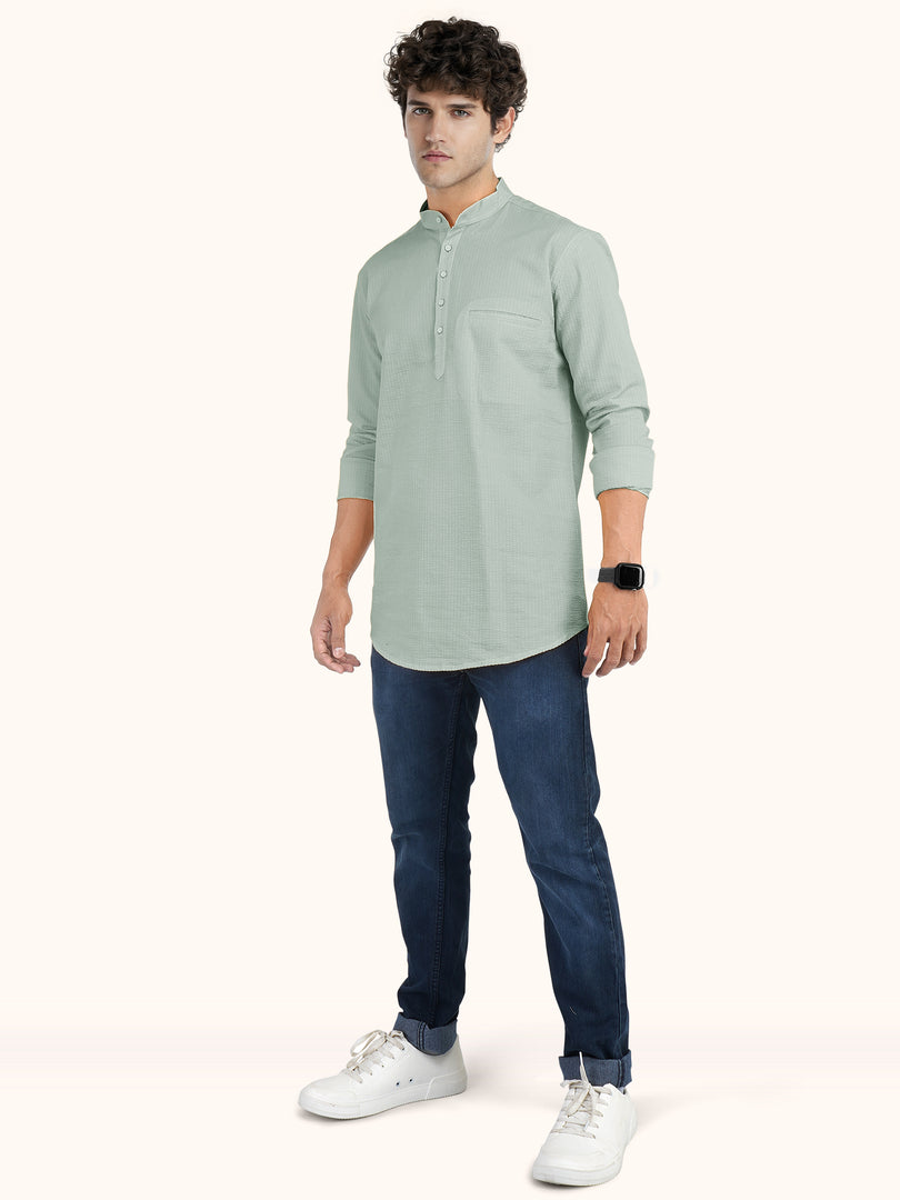 MENS POPCORN GREY PLAIN SLIM FIT SHORT KURTA