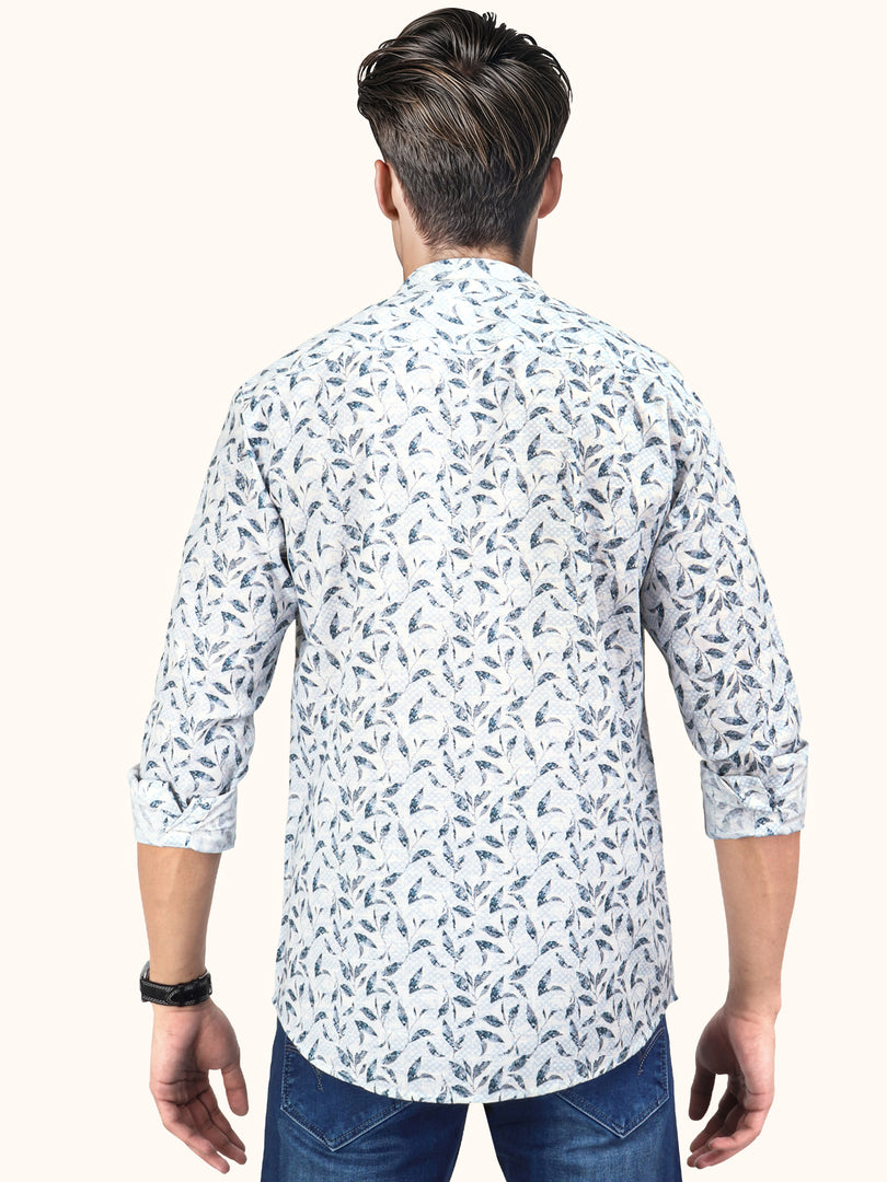 Men Smart Fit Floral Print Blue Full Sleeve Shirt