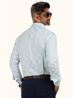 Load image into Gallery viewer, MENS COTTON SKY CHECKERED SMART FIT FULL SLEEVE FORMAL SHIRT

