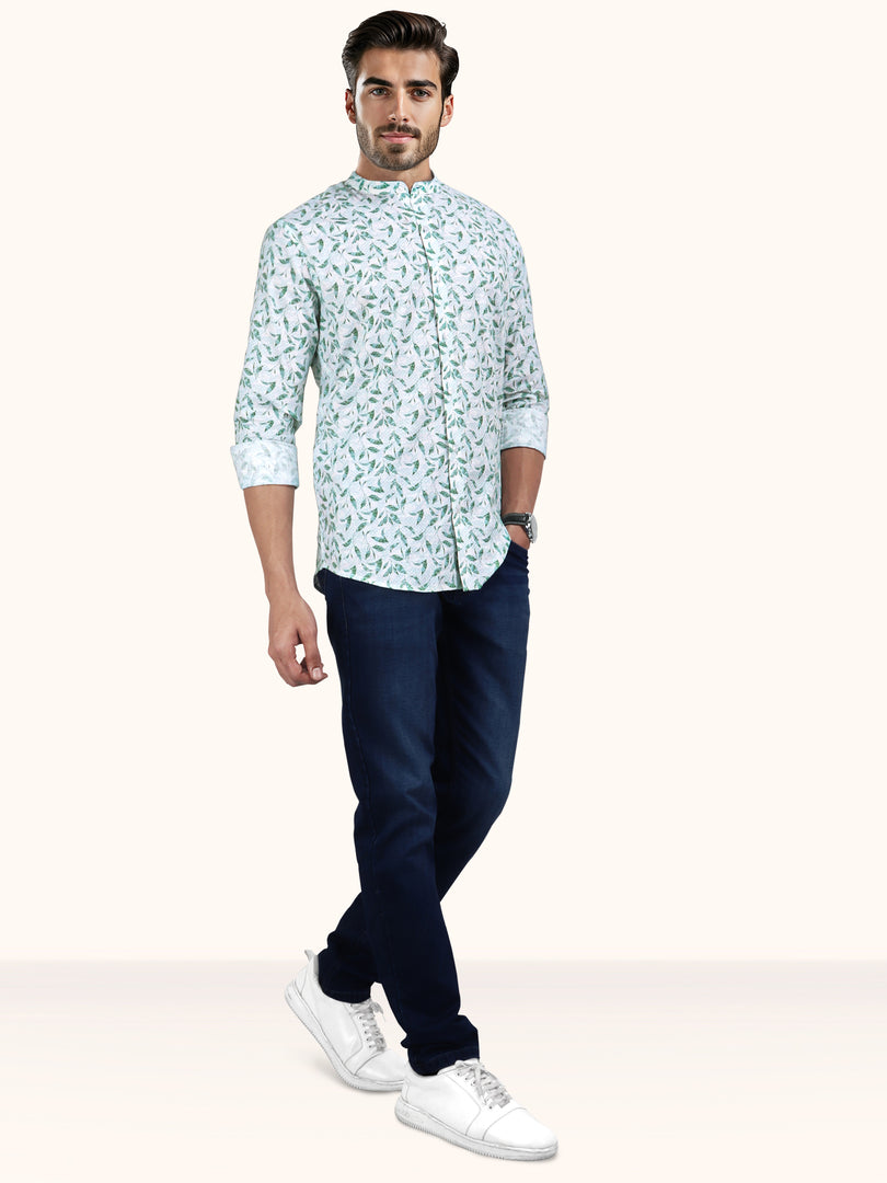 Men Smart Fit Floral Print Green Full Sleeve Shirt