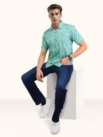 Load image into Gallery viewer, Men Smart Fit Floral Print Green Half Sleeve Shirt

