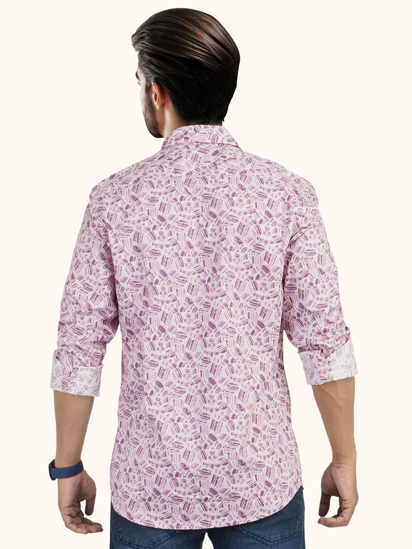 MENS COTTON PINK PRINTED SLIM FIT FULL SLEEVE CASUAL SHIRT