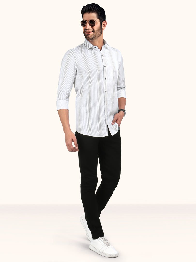 Men Smart Fit Stripped White Full Sleeve Shirt