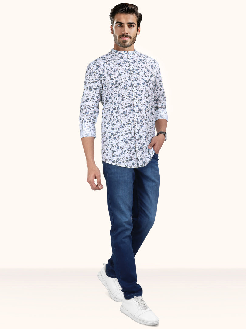 Men Smart Fit Floral Print Blue Full Sleeve Shirt