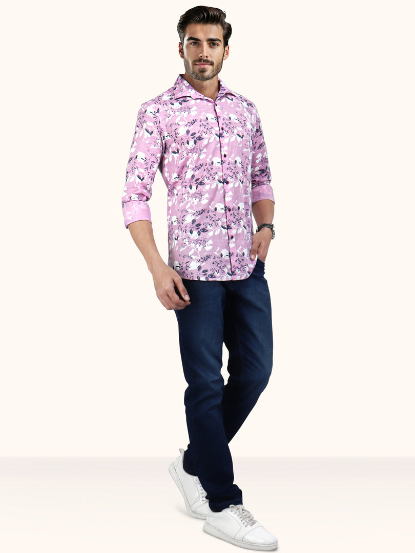Men Smart Fit Floral Print Pink Full Sleeve Shirt