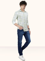 Load image into Gallery viewer, Men Smart Fit Chequered Olive Full Sleeve Shirt
