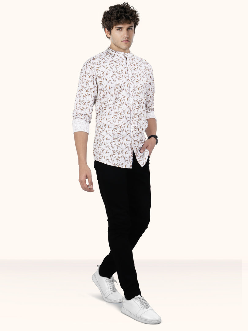 Men Smart Fit Floral Print Brown Full Sleeve Shirt