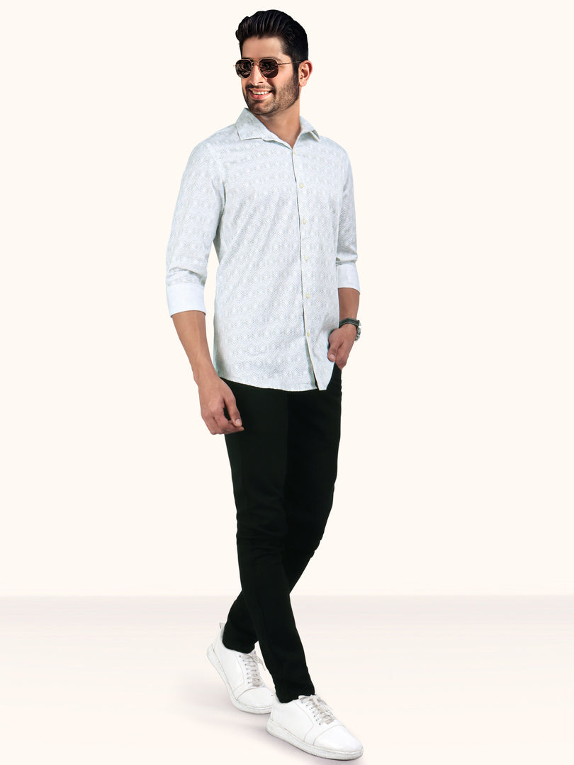 Men Smart Fit Abstract Print Grey Full Sleeve Shirt