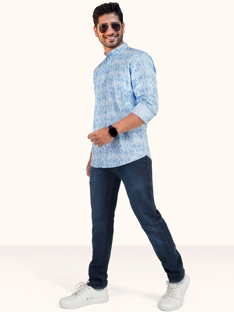 MENS COTTON SKY PRINTED SLIM FIT FULL SLEEVE CASUAL SHIRT