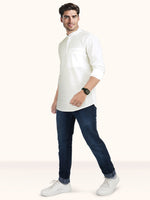 Load image into Gallery viewer, MENS COTTON WHITE PLAIN SLIM FIT SHORT KURTA

