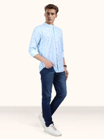 Load image into Gallery viewer, Men Smart Fit Floral Print Sky Full Sleeve Shirt
