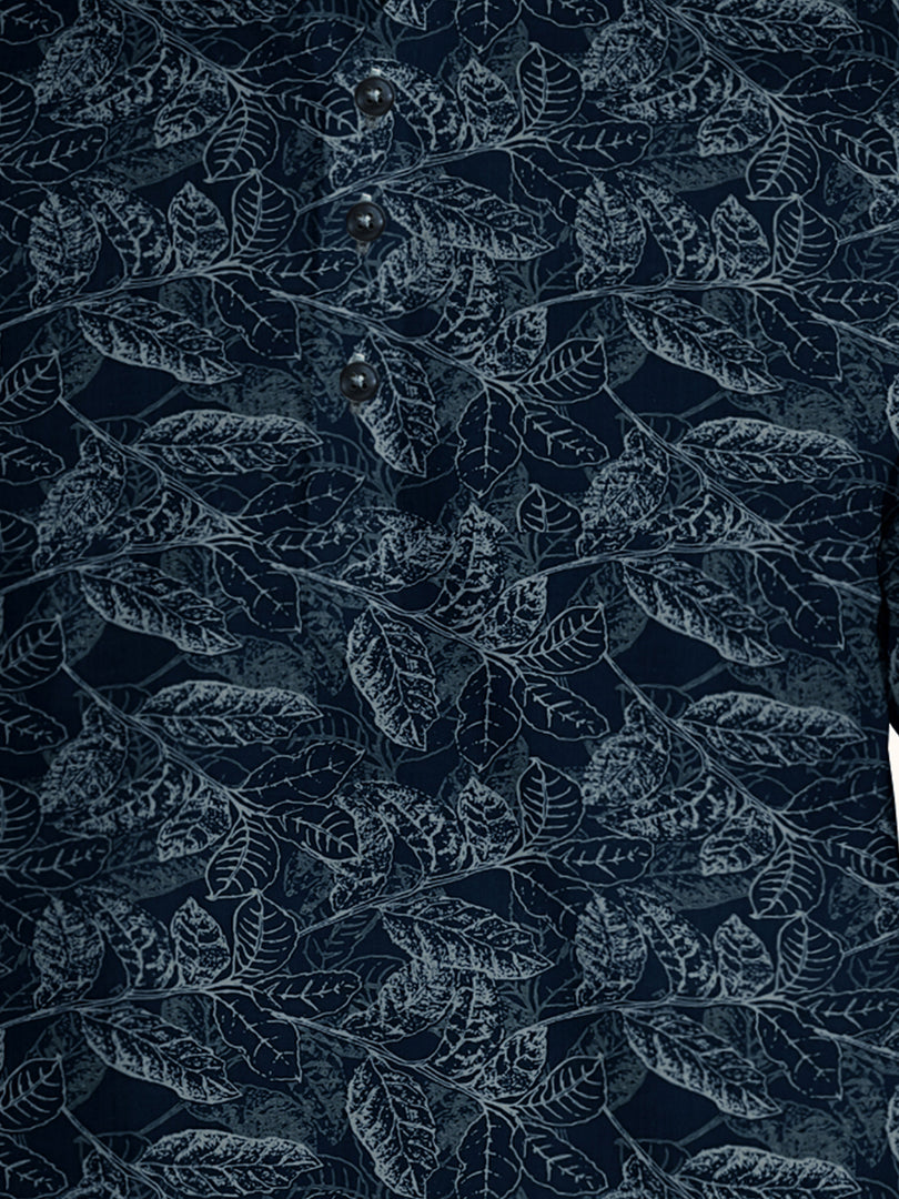 Men Smart Fit Floral Print Blue Full Sleeve Kurta