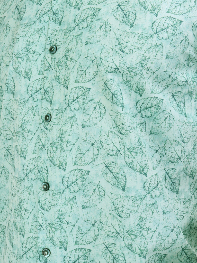 Men Smart Fit Floral Print Green Half Sleeve Shirt