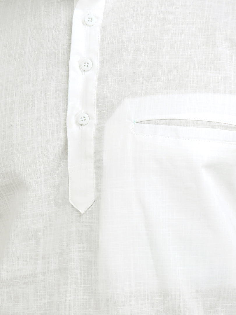 MENS COTTON WHITE PLAIN SLIM FIT SHORT KURTA