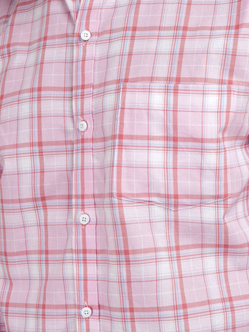 MENS COTTON PINK CHECKERED SLIM FIT FULL SLEEVE CASUAL SHIRT