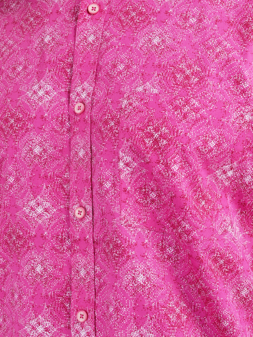 MENS COTTON PINK PRINTED SLIM FIT FULL SLEEVE CASUAL SHIRT