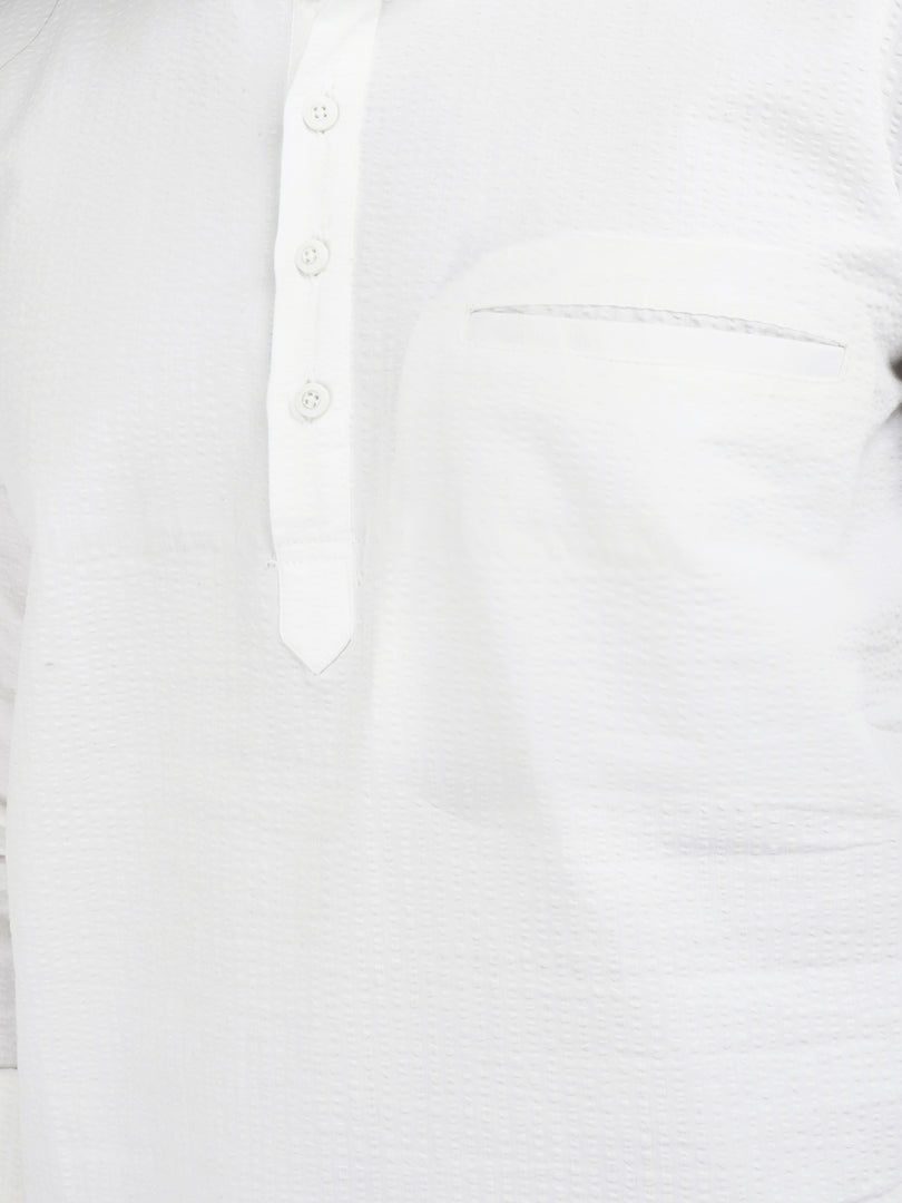 MENS POPCORN WHITE PLAIN SLIM FIT SHORT KURTA