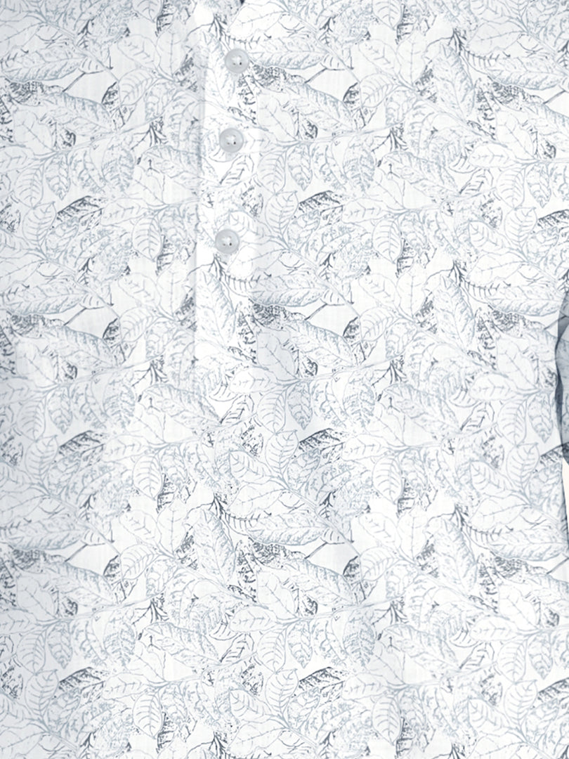 Men Smart Fit Floral Print White Full Sleeve Kurta
