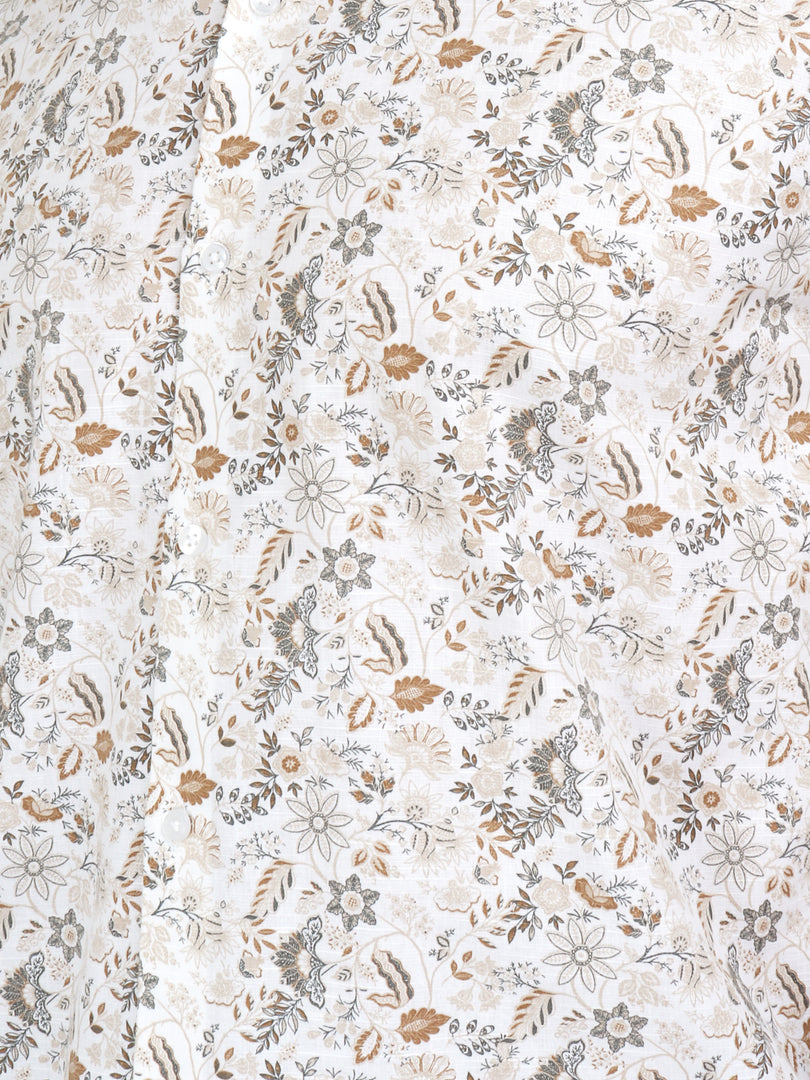 Men Smart Fit Floral Print Beige Full Sleeve Shirt